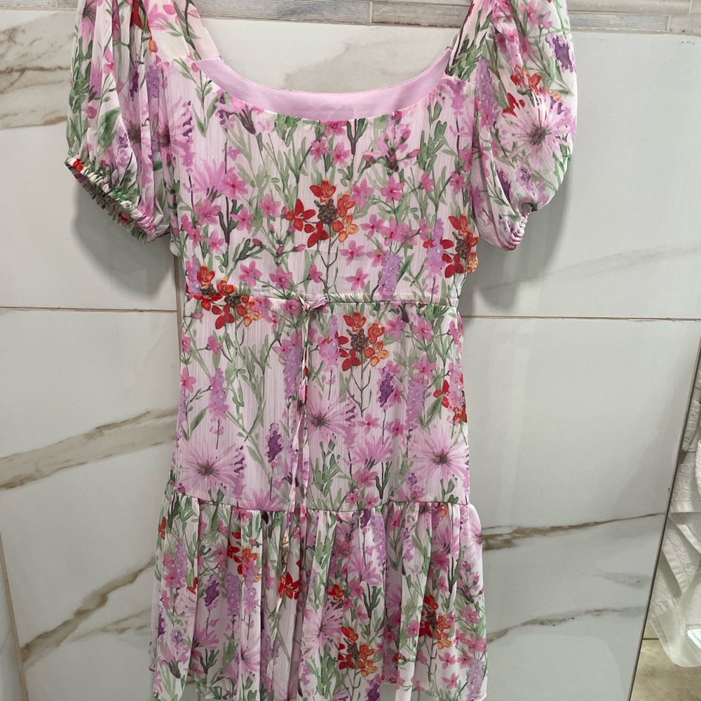 Taylor Pink Floral Cut-Out Puff Sleeve Mini Dress Size 2 - Picture 3 of 9